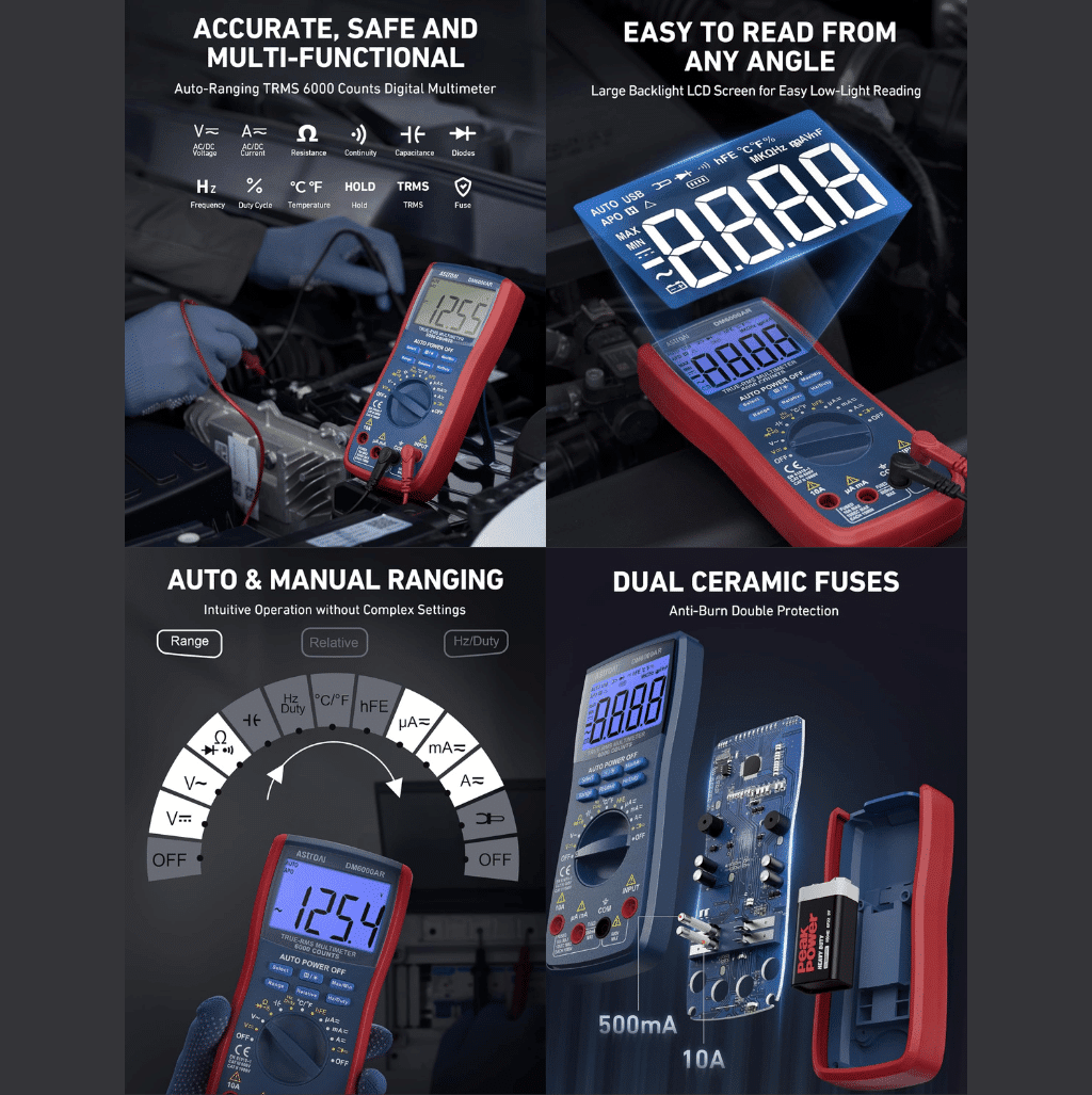 AstroAI Digital Multimeter and Analyzer TRMS 6000 Counts