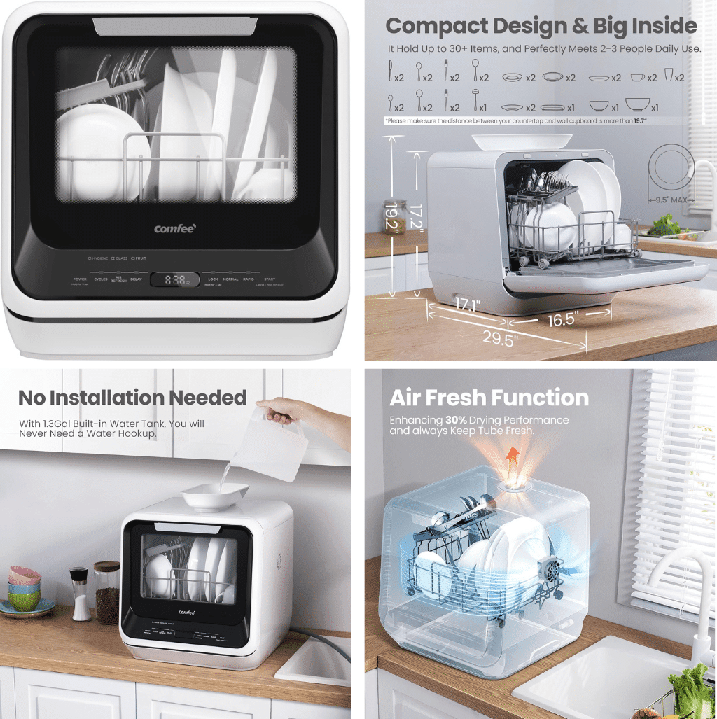 COMFEE' Portable Mini Dishwasher Countertop